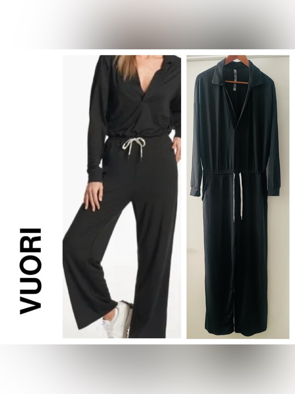 VUORI Women’s Lux Intentions Women's Black Long-Sleeve Drawstring Jumpsuit
